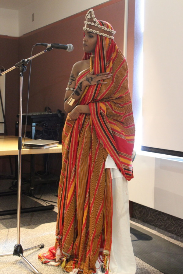Spoken Word poet Ifrah Hussein on stage