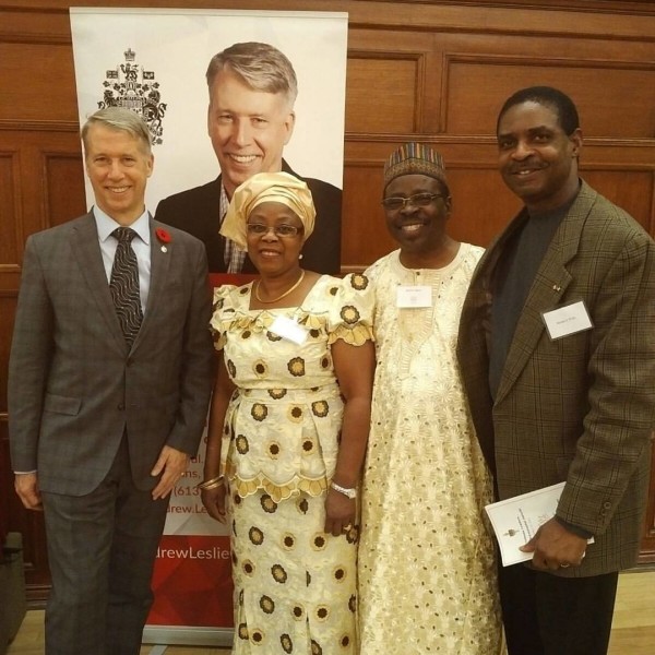 MP Andrew Leslie, left with Biola And Bashir Agoro and Yomi Pratt